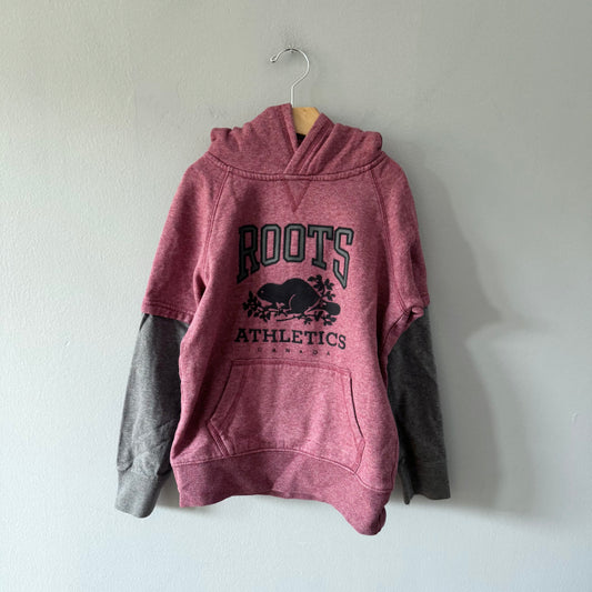 Roots / Red x grey hoodie / 7-8Y