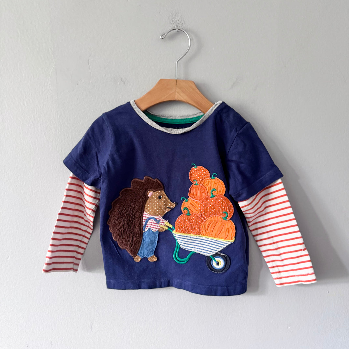 Mini Boden / Navy x pumpkin long sleeve T-shirt / 18-24M