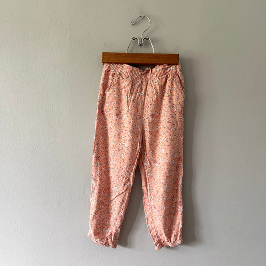 H&M / Pink floral viscose pants / 3-4Y