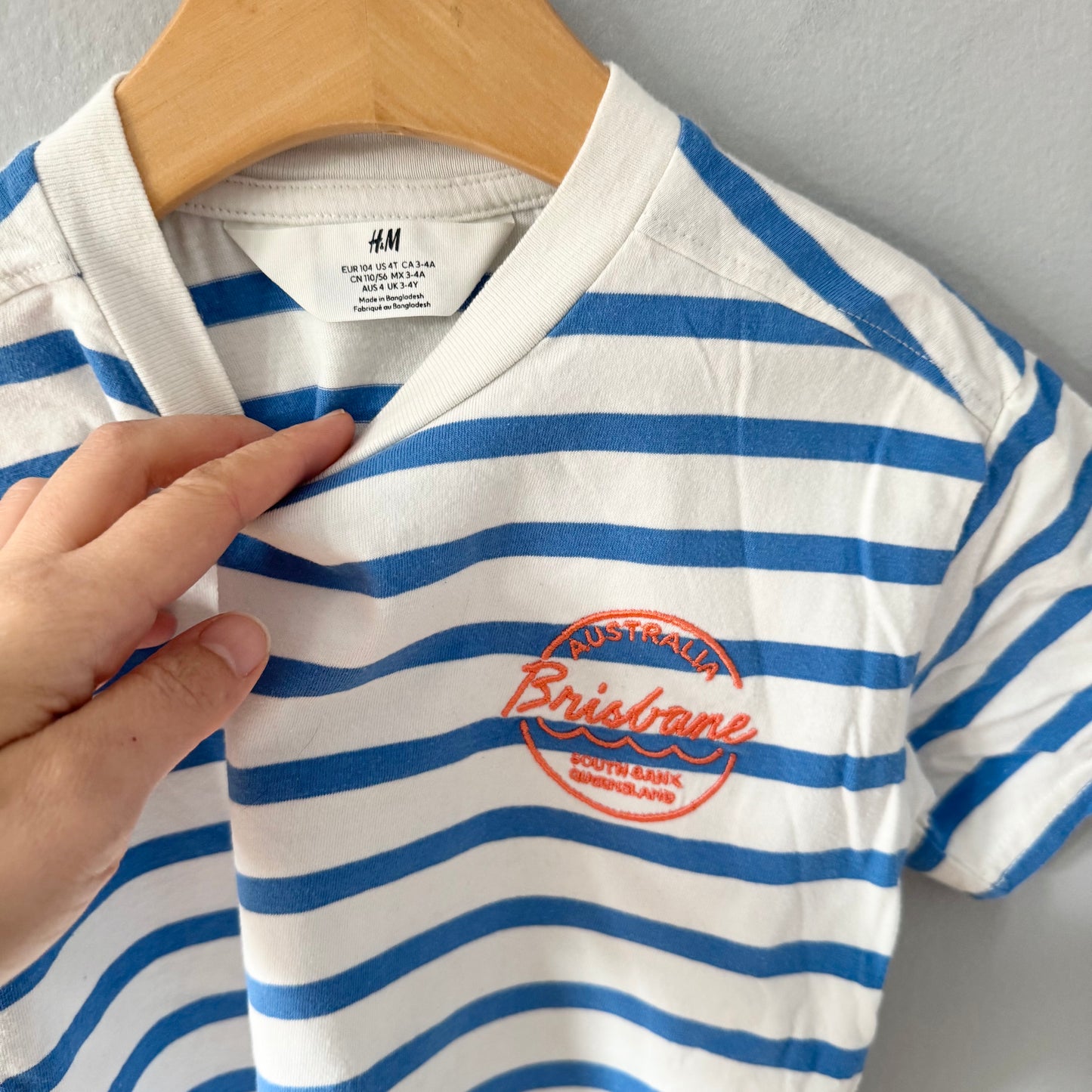 H&M / White blue stripe T-shirt / 3-4Y