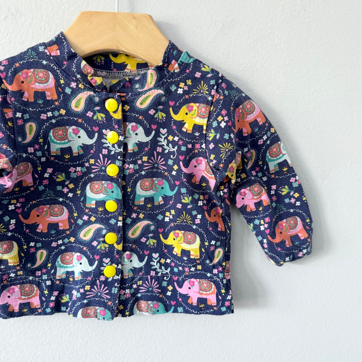 Handmade / Cardigan - Navy x elephant / 3-6M