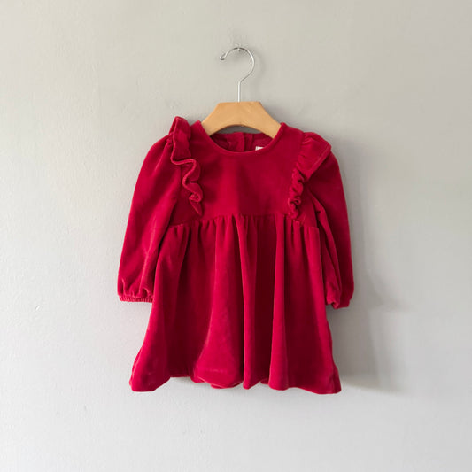 Rise Little Earthling / Red velour dress / 6-9M