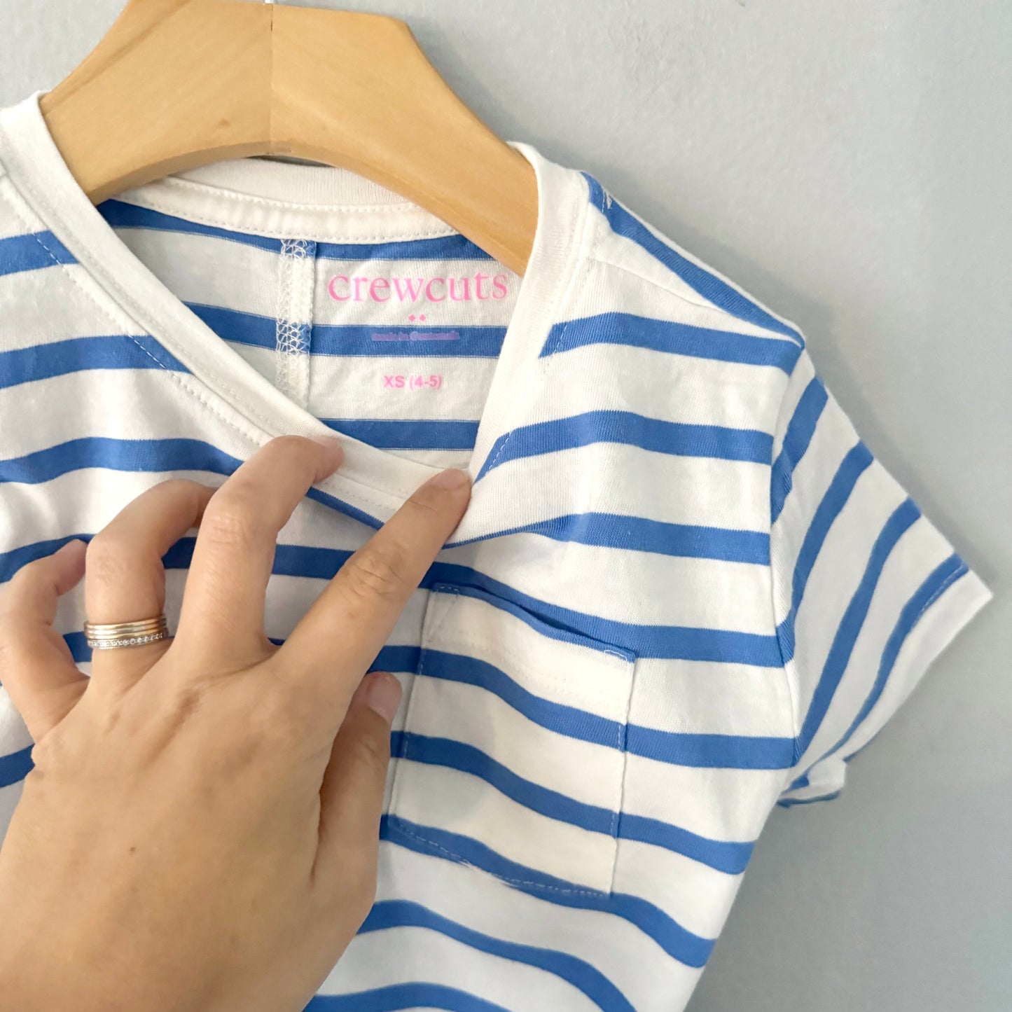 Crewcuts / White x blue stripe T-shirt / 4-5Y