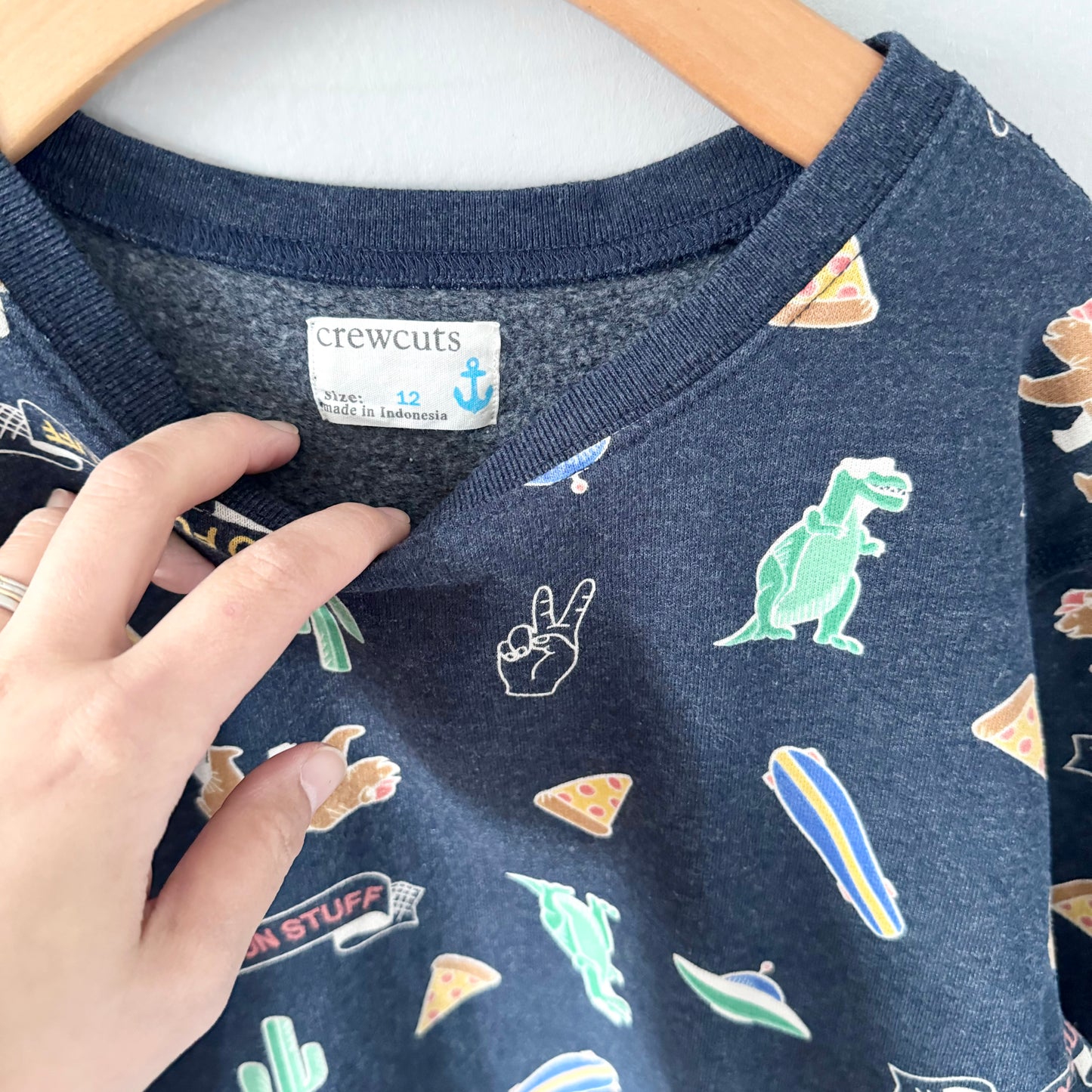 Crewcuts / Navy sweatshirt - Pizza, dinosaur, bear / 12Y