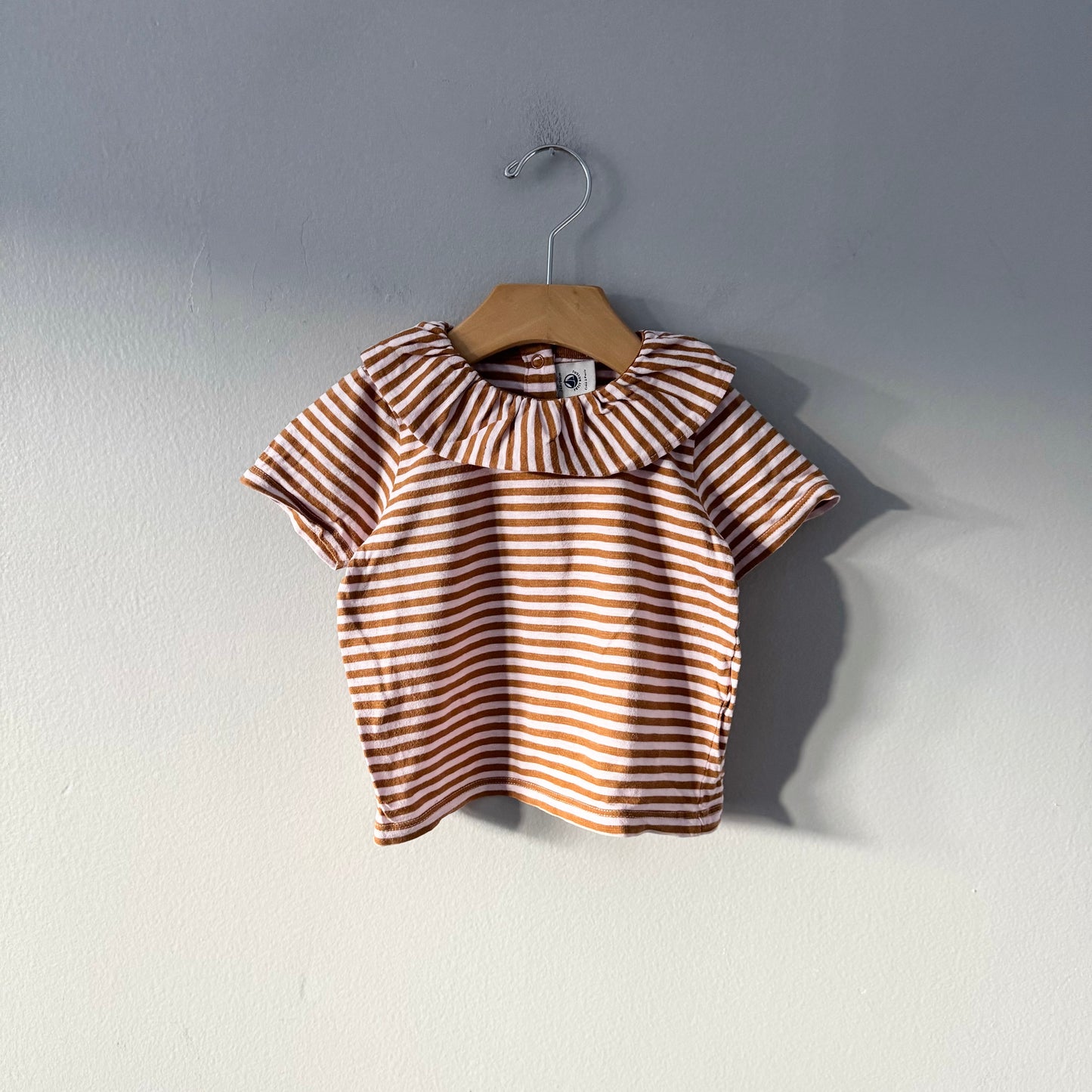 Petit Bateau / Pink x brown short sleeve top / 24M