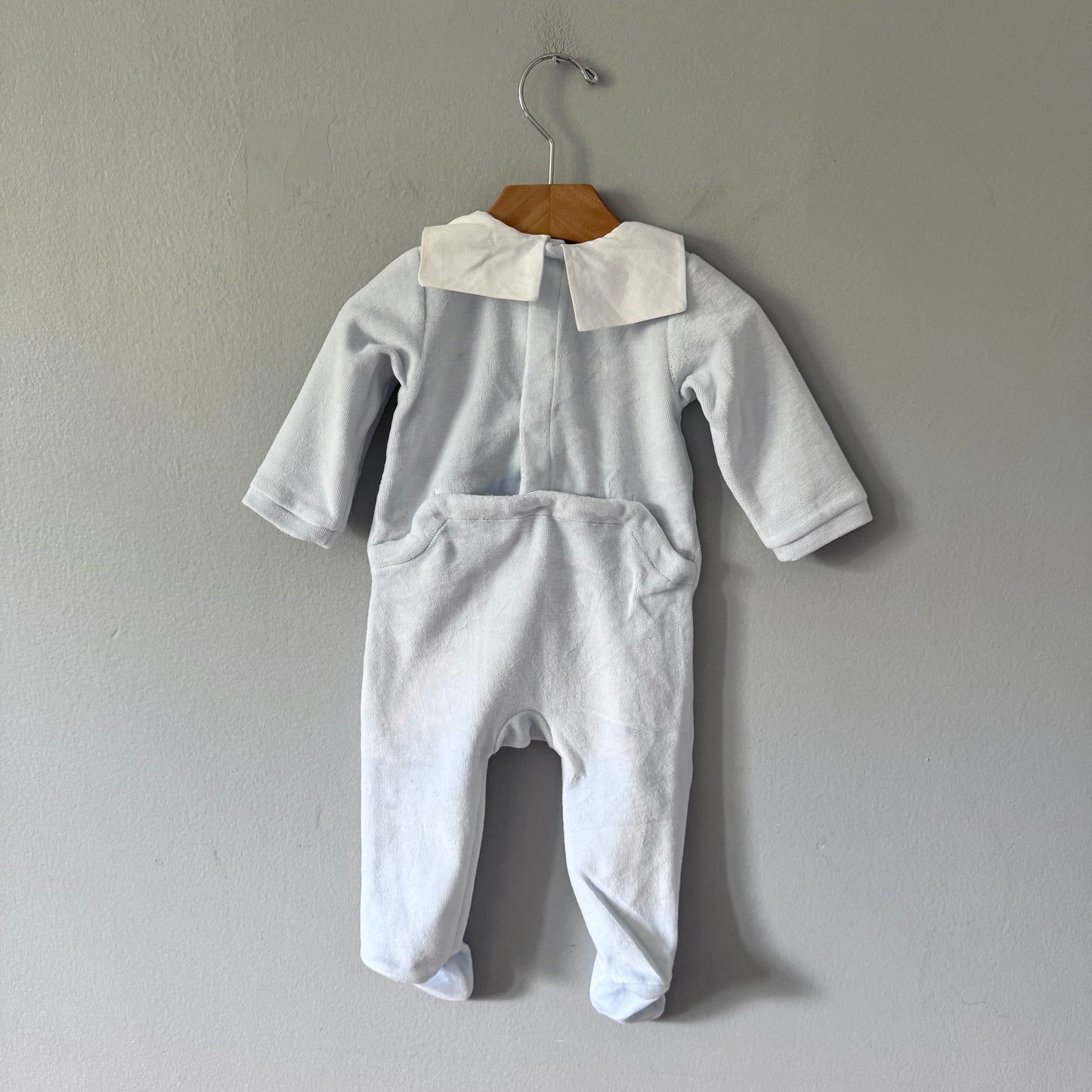 Jacadi / Light blue velour romper / 6M