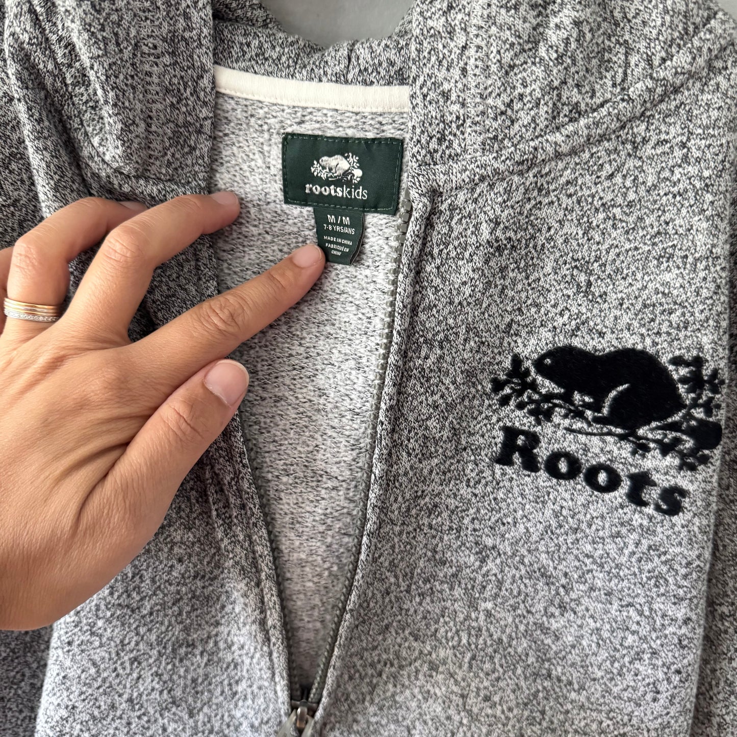 Roots / Salt and pepper zip up hoodie / 7-8Y