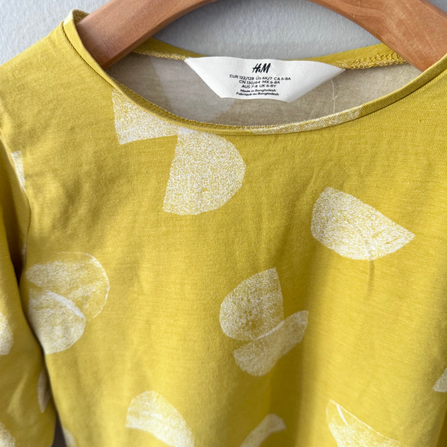 H&M / Yellow x white long sleeve / 6-8Y
