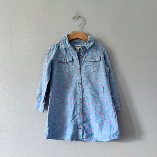 Hatley / Blue x pink heart shirt dress / 4Y
