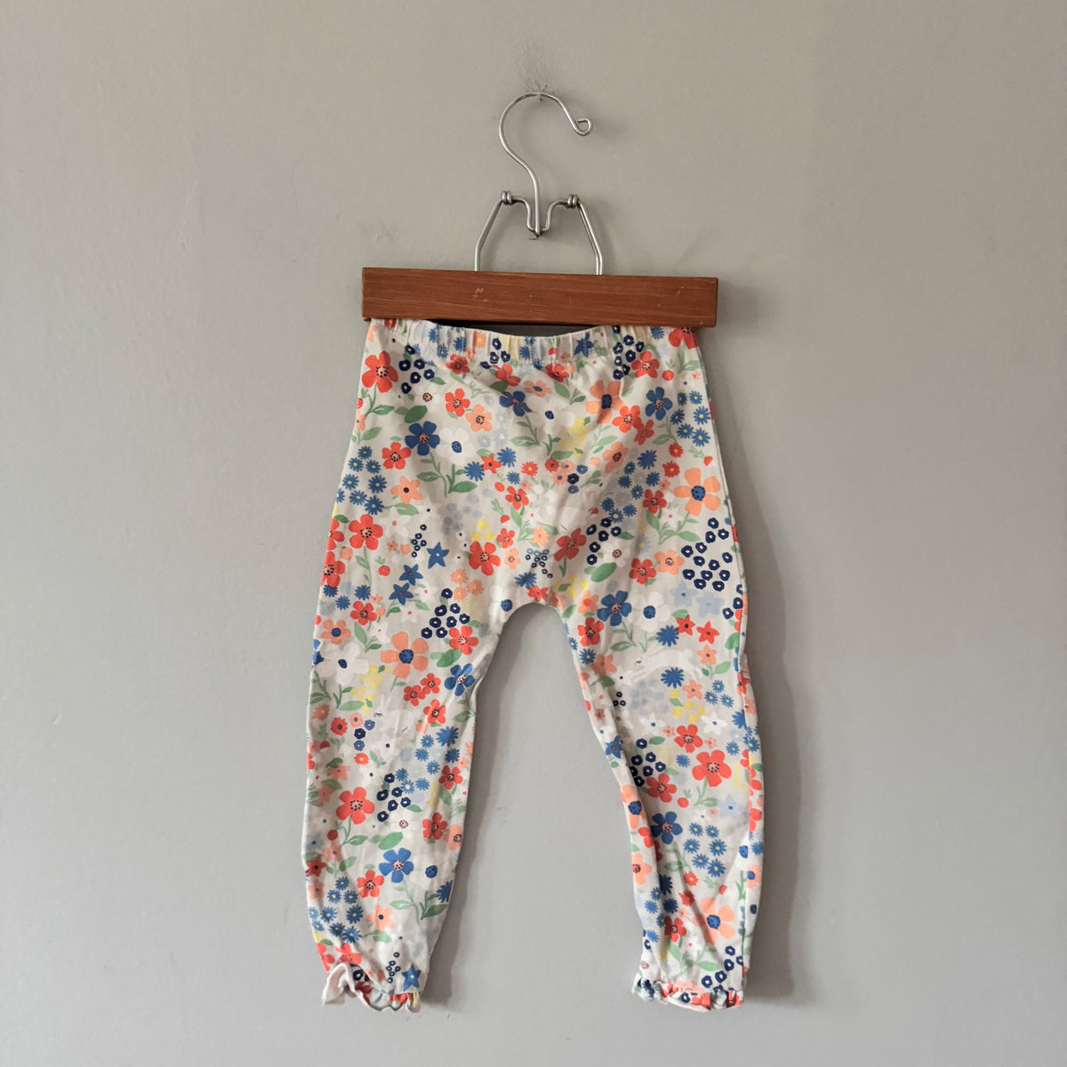 Joules / Light grey x orange flower leggings / 2-3Y