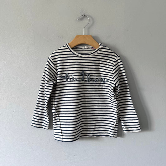 Zara / Navy white stripe long sleeve / 3-4Y