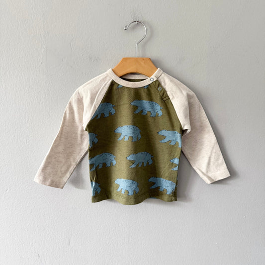 Hatley / Khaki blue bear raglan shirt / 12-18M