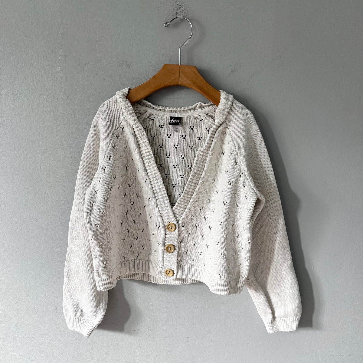 Tea / White cotton knit cardigan / 8-10Y