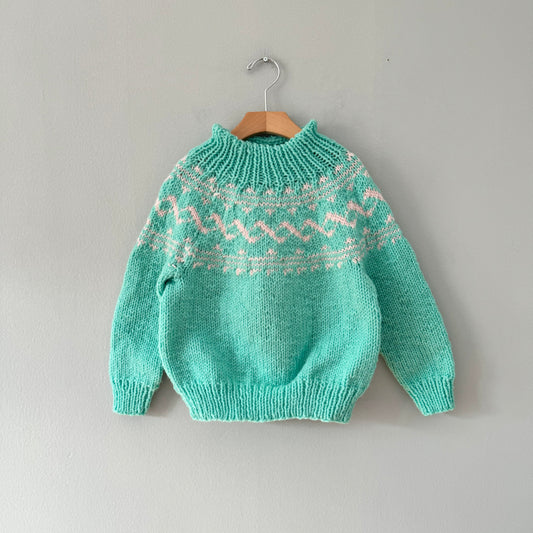 Handmade / Light green knit pullover / 4Y