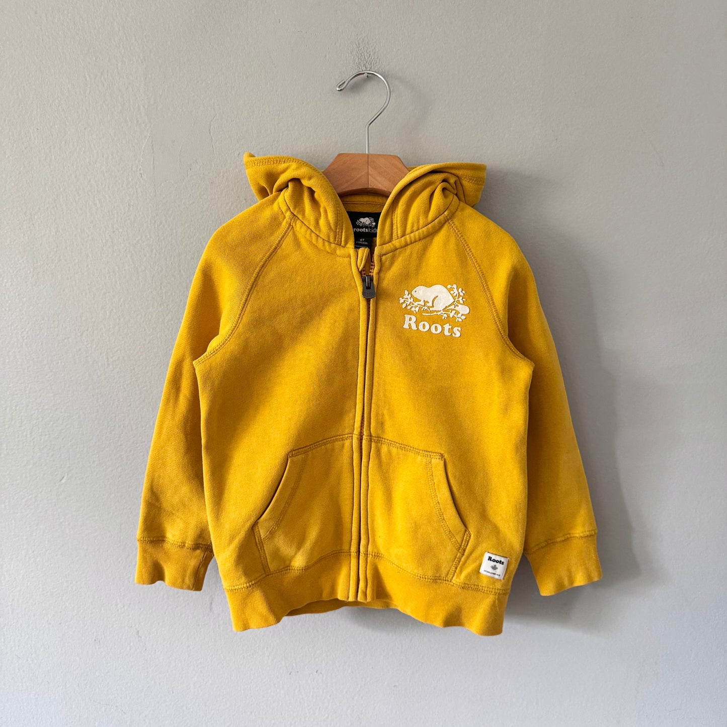 Roots / Yellow zip up hoodie / 4T