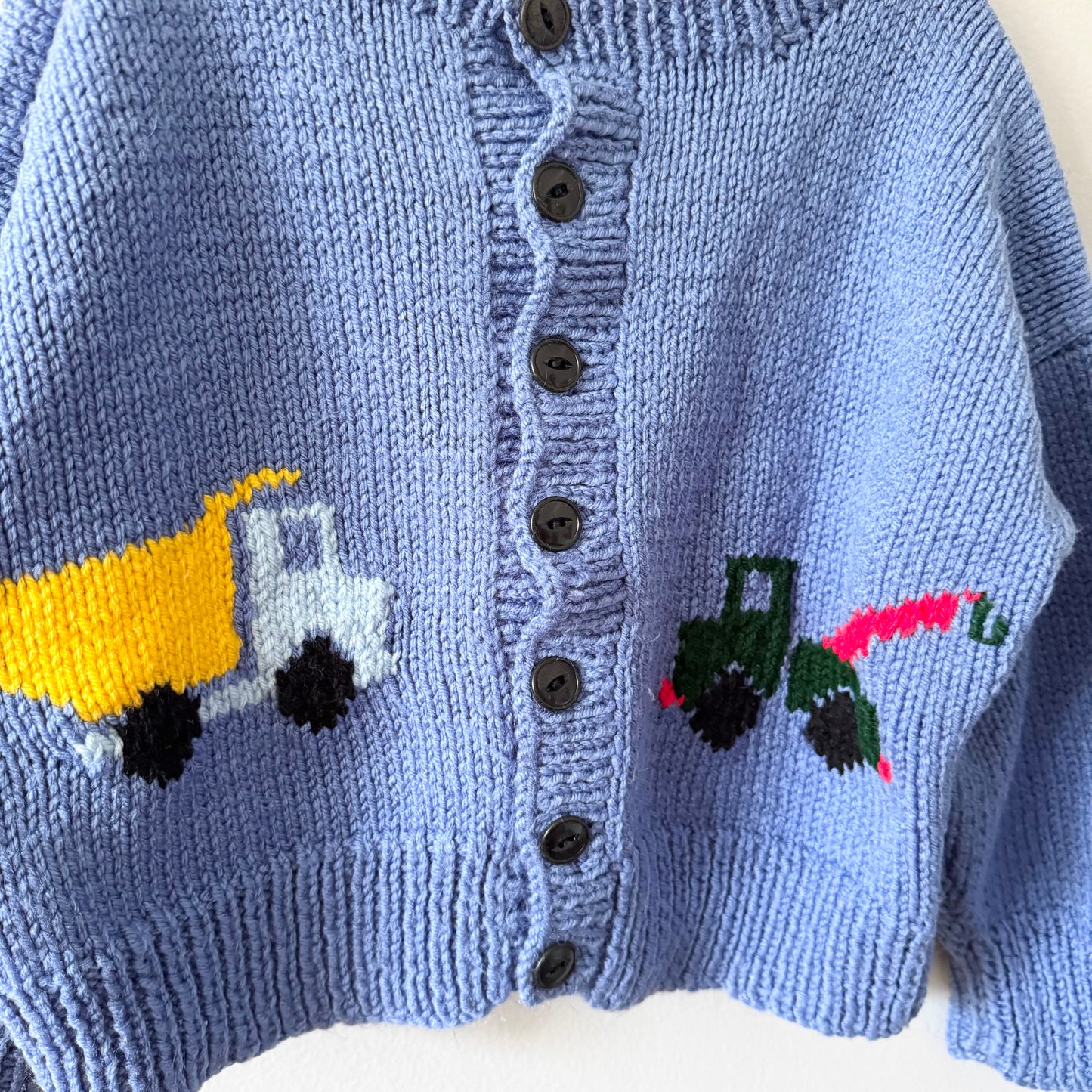 Handmade / Blue truck cardigan / 6-7Y