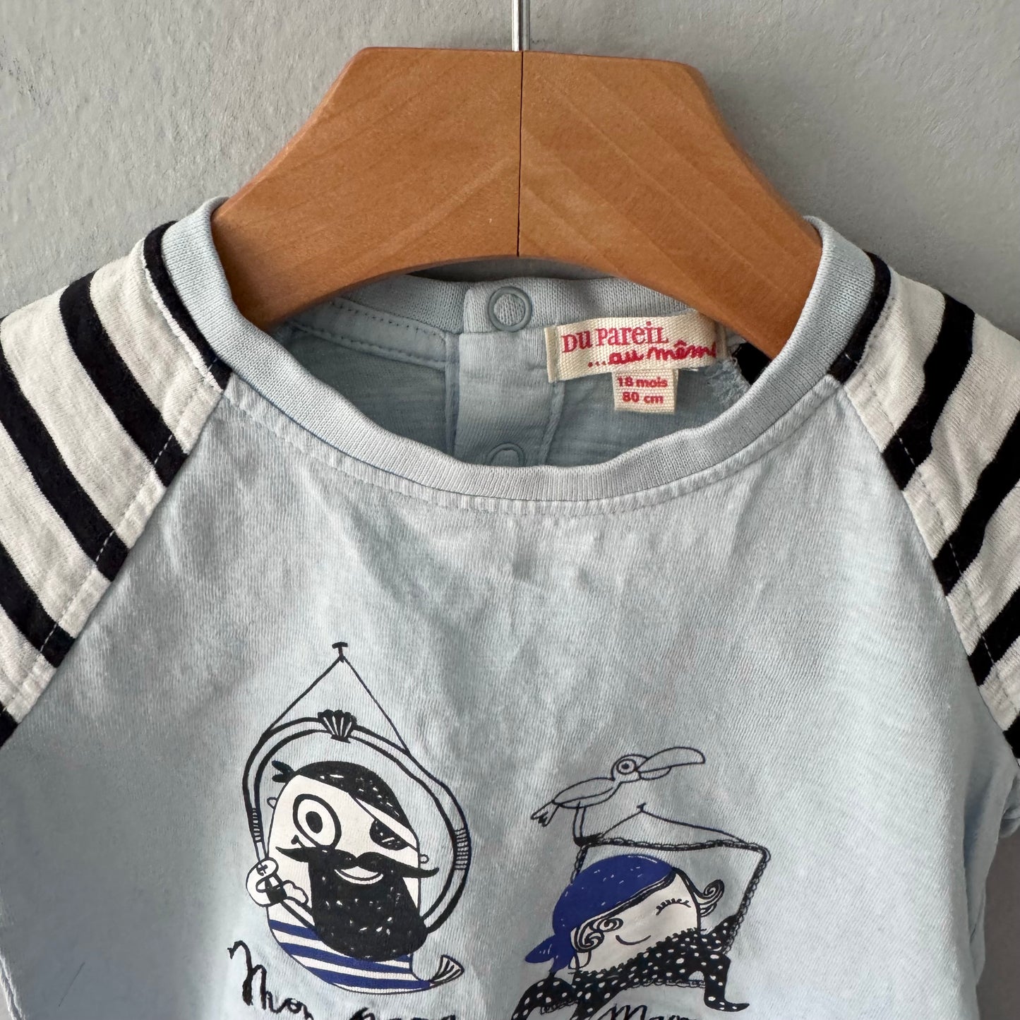 Du pareil au meme / Light blue x stripe T-shirt / 18M