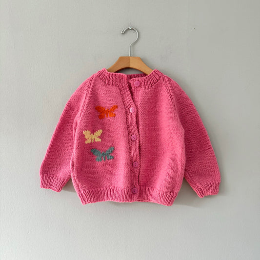 Handmade / Pink x butterfly cardigan / 4Y