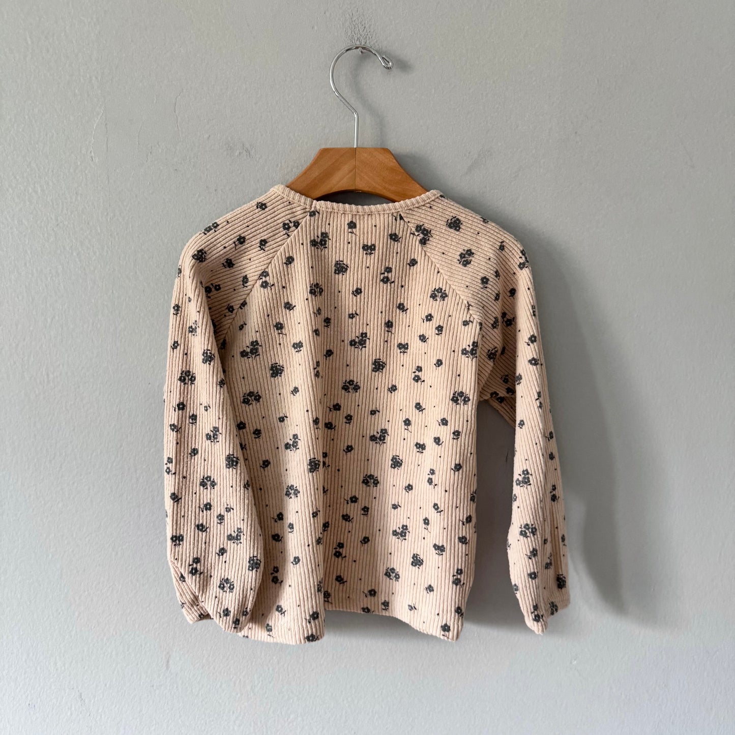 Zara / Beige x grey flower ribbed long sleeve / 4Y