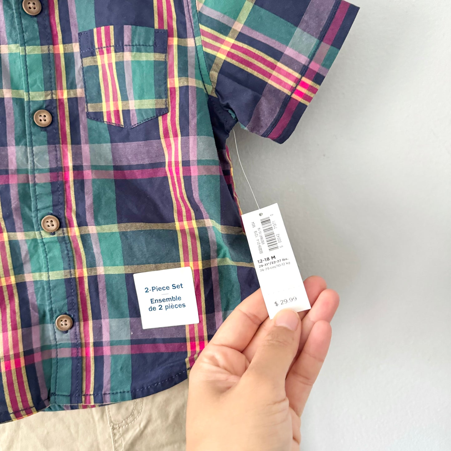 Old Navy / Checked shirt x chino shorts set - New with tag / 12-18M