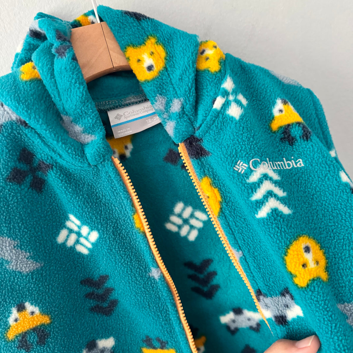 Columbia / Green x animal fleece bunting suit / 18-24M