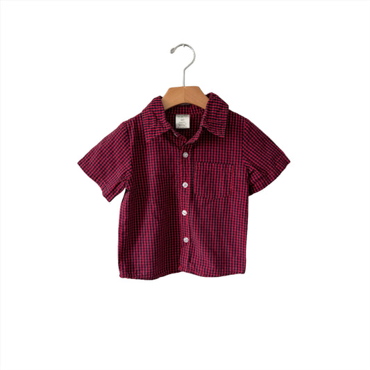 No brand / Red x navy plaid cotton shirt / 2-3Y