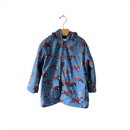 Hatley / Smokey blue x red tractor rain jacket / 4Y