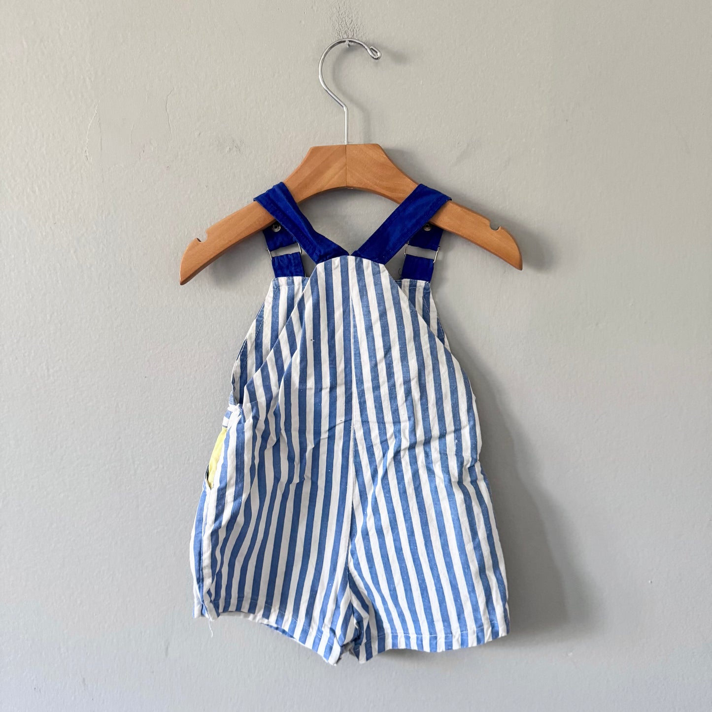 Vintage / White blue stripe overall shorts / 6M