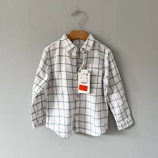 Zara / Chemise en flanelle à carreaux blanc et vert / 4-5 ans - Neuve avec étiquette