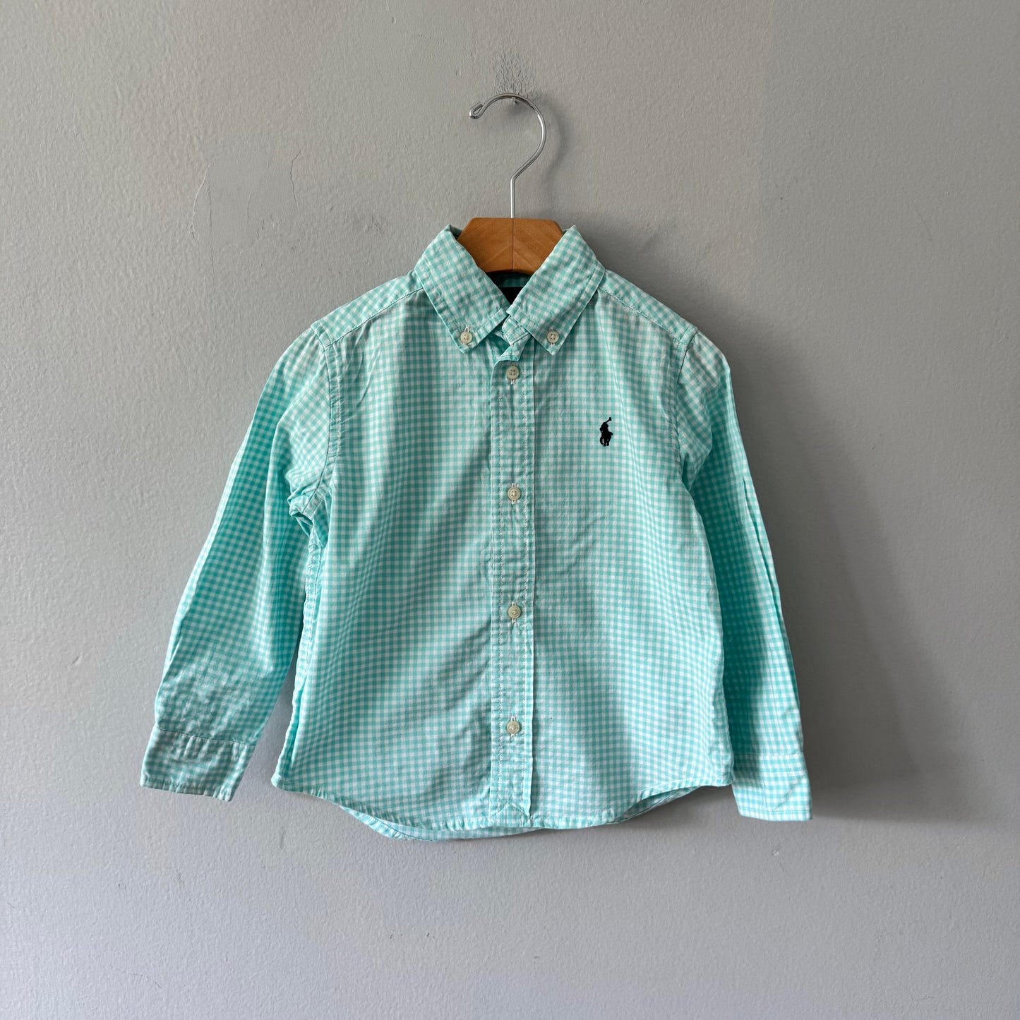 Polo Ralph Lauren / White x mint green gingham shirt / 3T