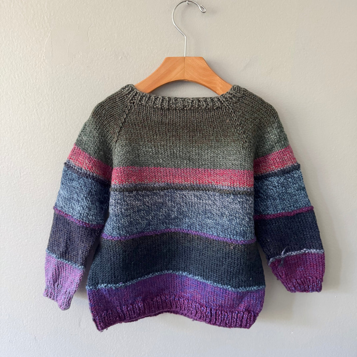 Handmade / Purple green stripe knit pullover / 3Y
