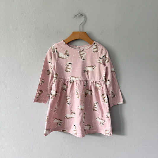 H&M / Light pink x rabbit long sleeve dress / 2-4Y