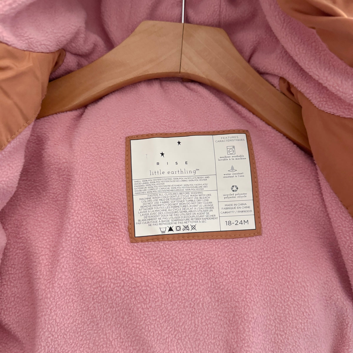 Rise Little Earthling / Pink puffer jacket / 18-24M