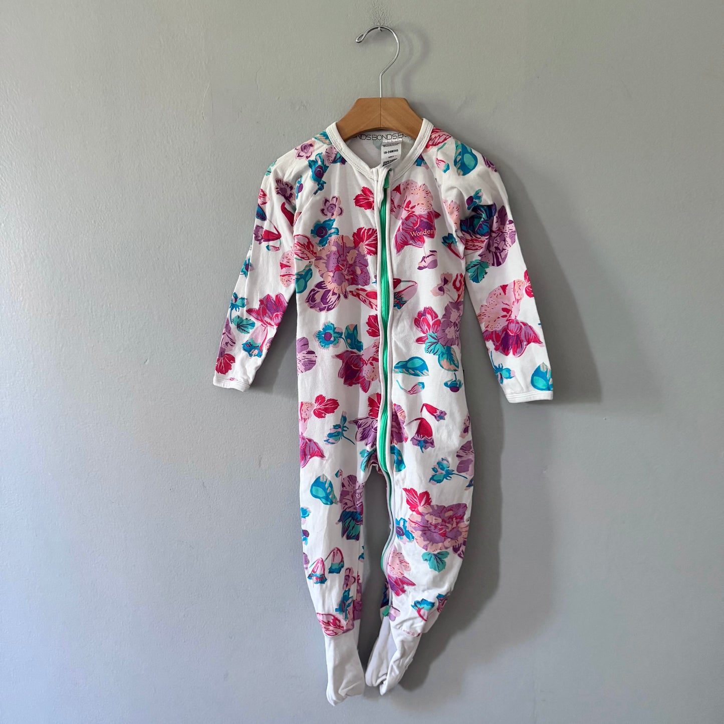 Bonds / White x pink flower romper / 18-24M