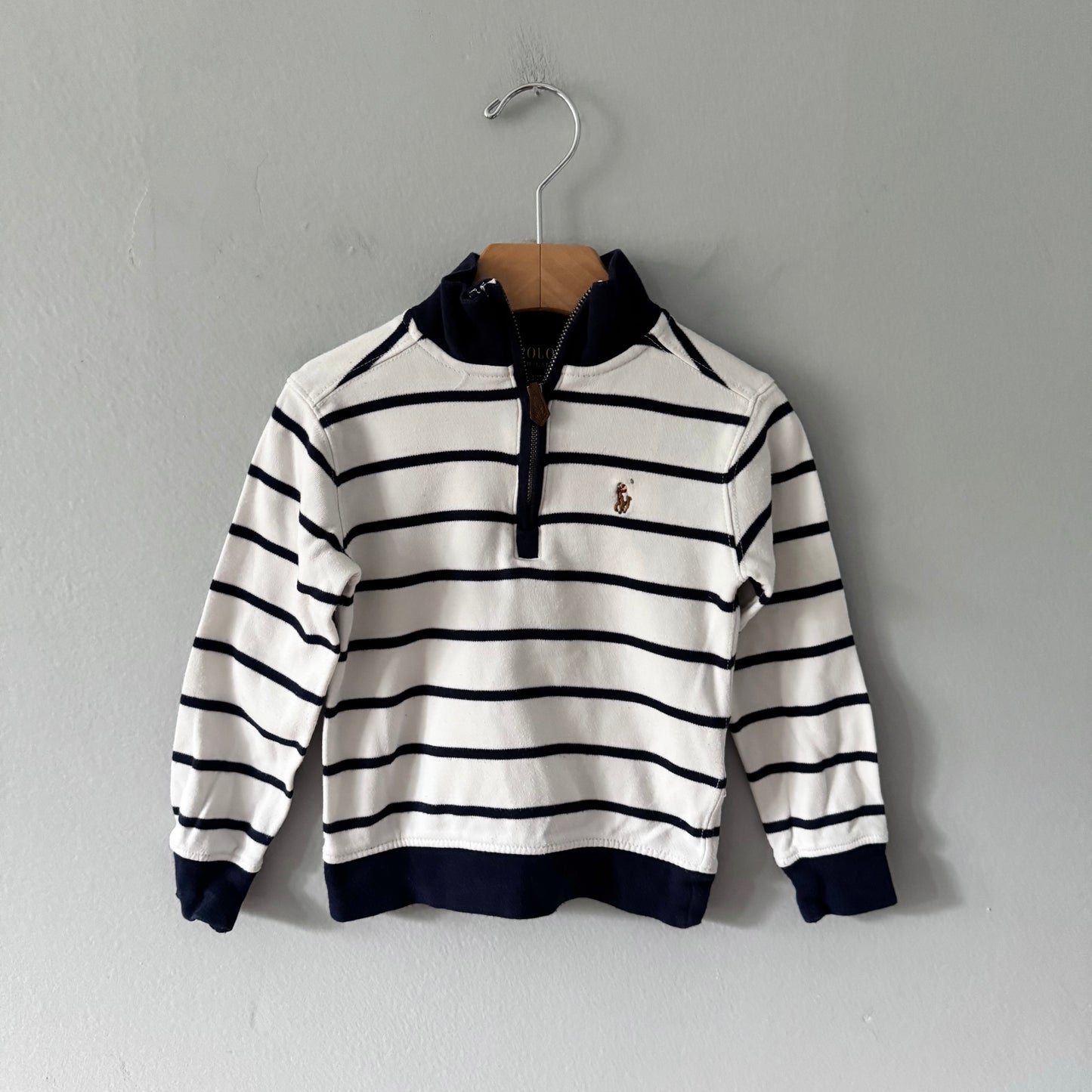 Polo Ralph Lauren / White navy stripe half zip top / 3T