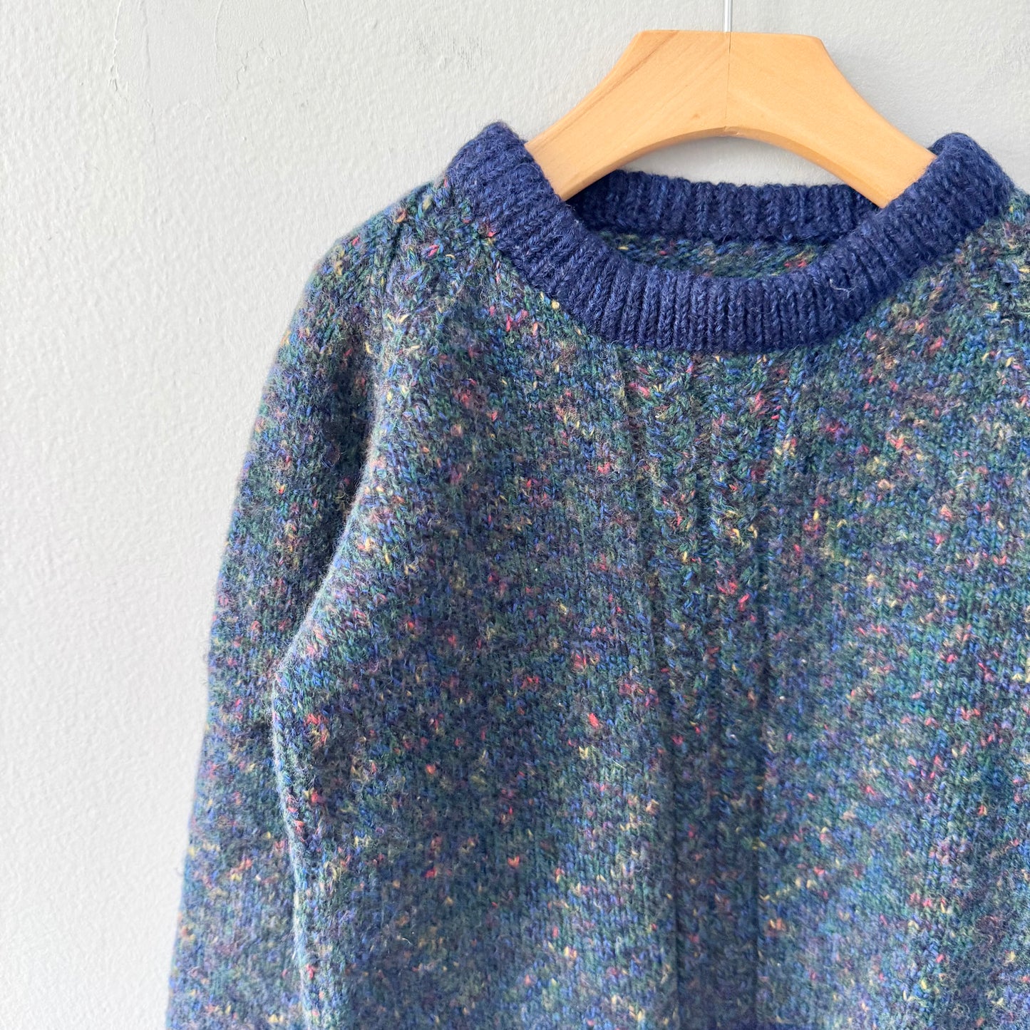 Handmade / Navy x green sprinkle knit pullover / 5-6Y