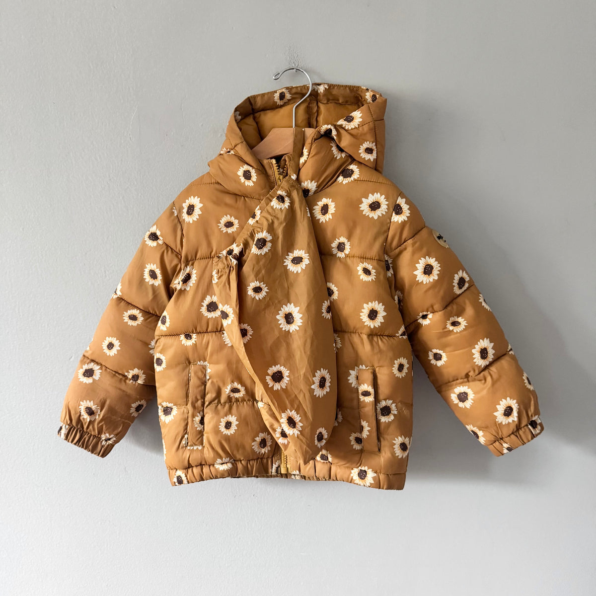 Miles the label / Brown x sunflower packable puffer / 5Y