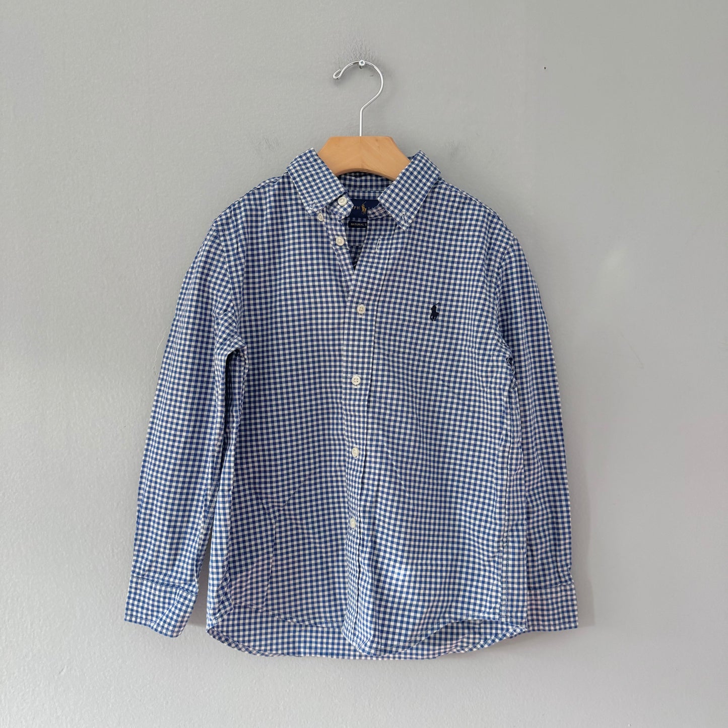 Polo Ralph Lauren / Blue white plaid shirt / 7Y