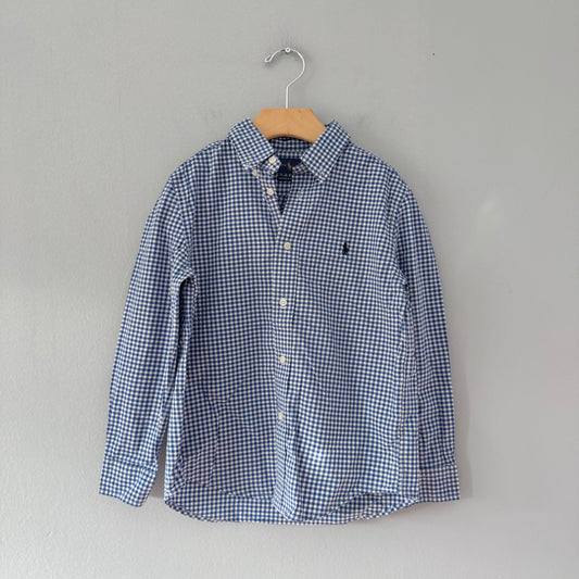 Polo Ralph Lauren / Blue white plaid shirt / 7Y