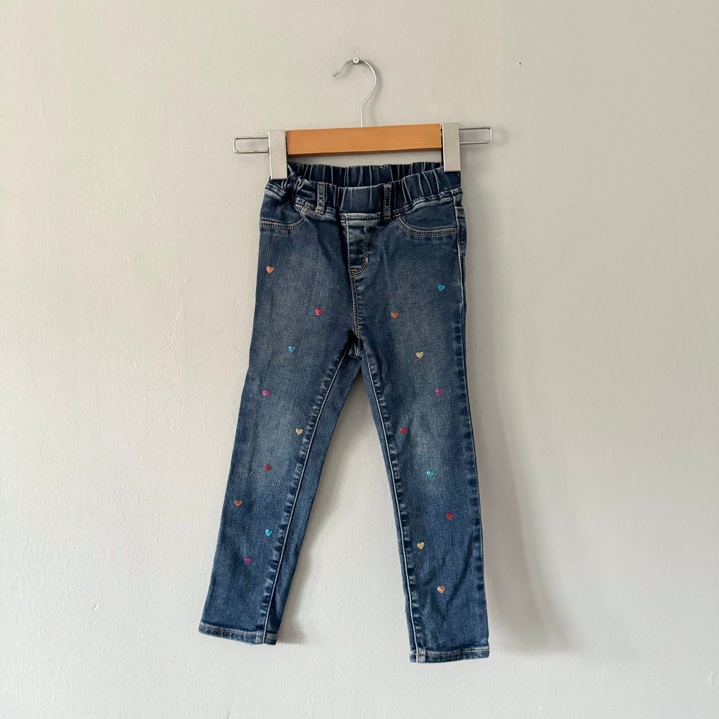 Gap / Stretch denim with sparkle hearts / 4Y