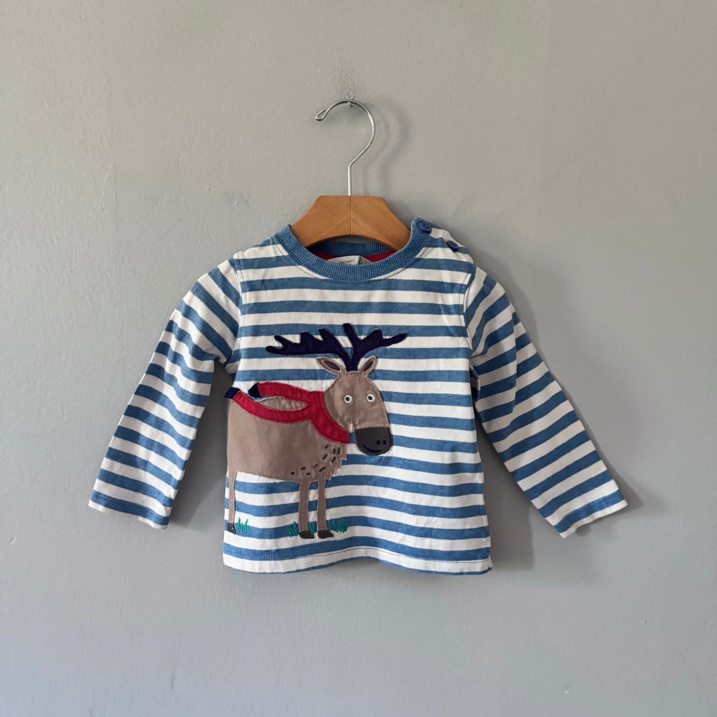 John Lewis / White blue stripe long sleeve / 9-12M