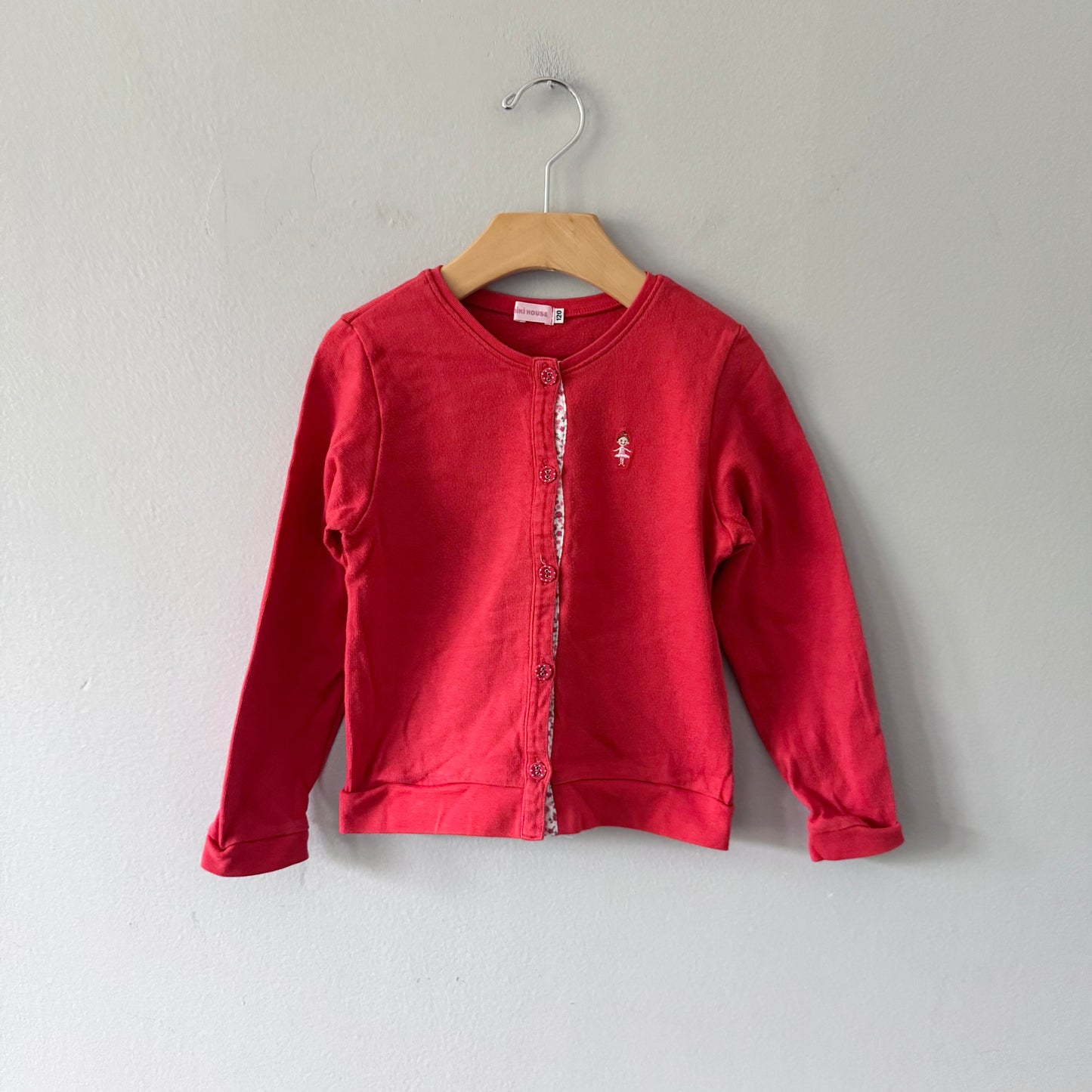 Miki House / Red cotton cardigan / 120cm(6Y)
