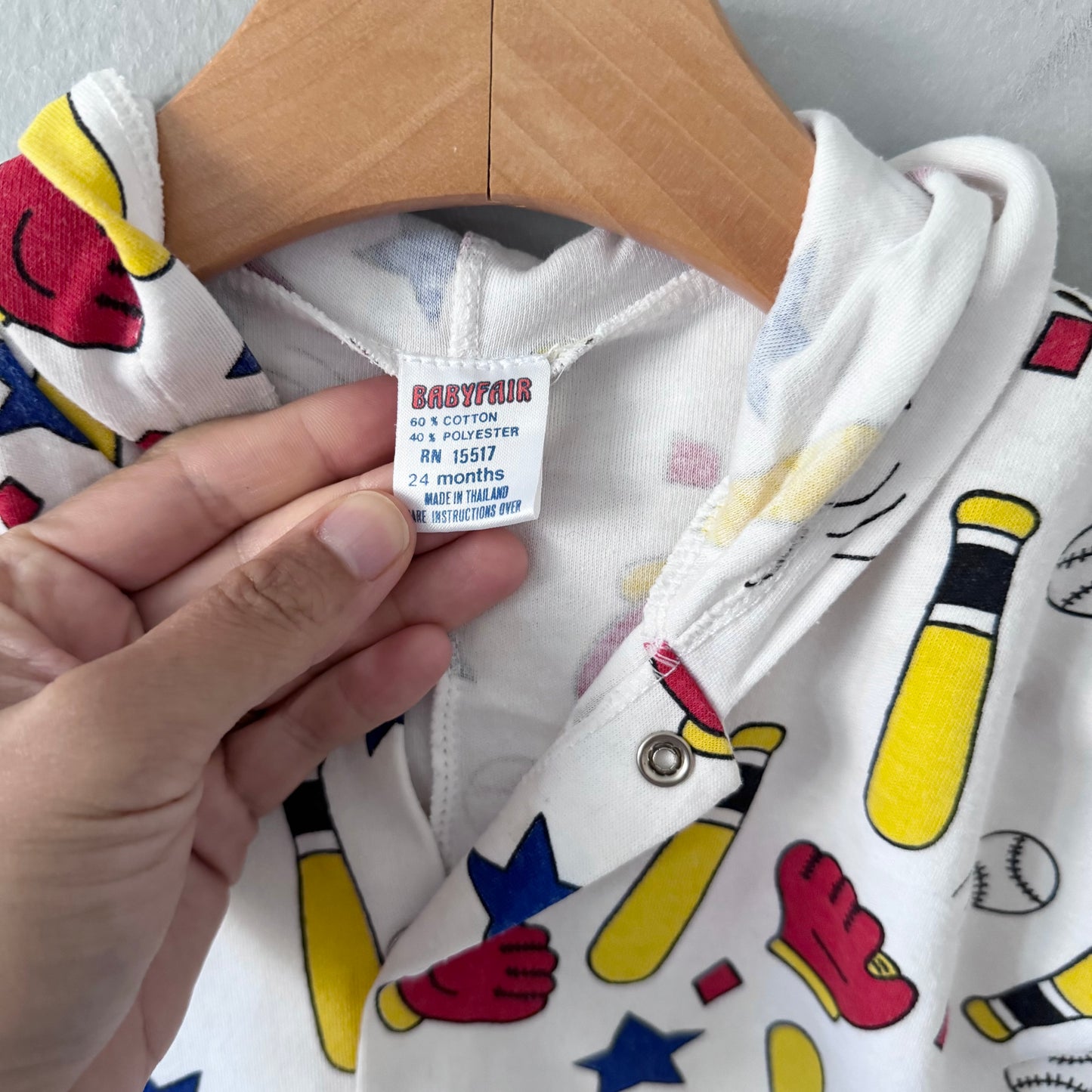 Vintage / White crew baseball romper / 24M