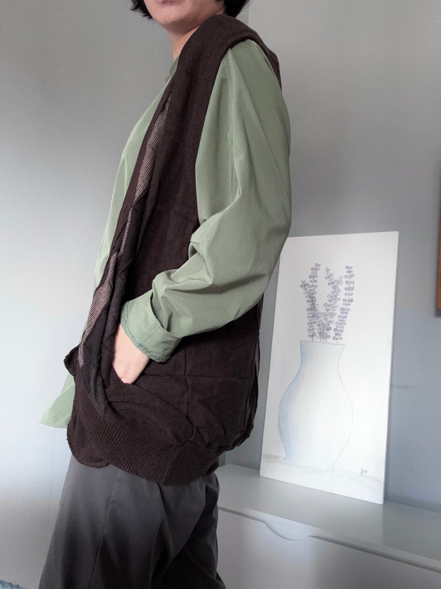 Gilet vintage / Tosani en coton tricoté marron / XL