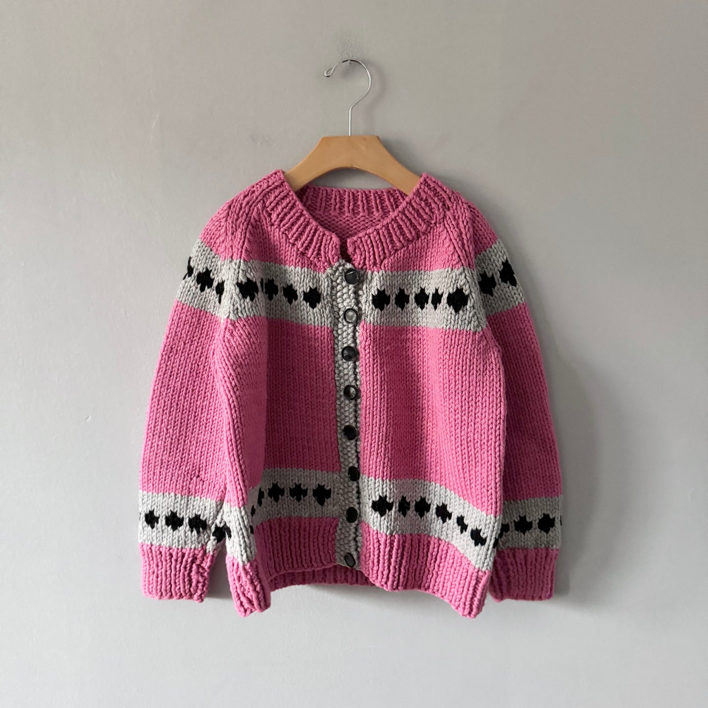 Handmade / Pink light grey knit jacket / 7Y