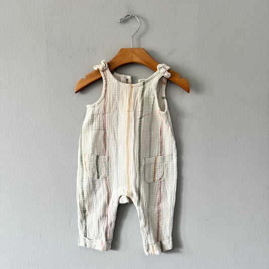 The Littlest / White x stripe muslin tank romper / 3-6M