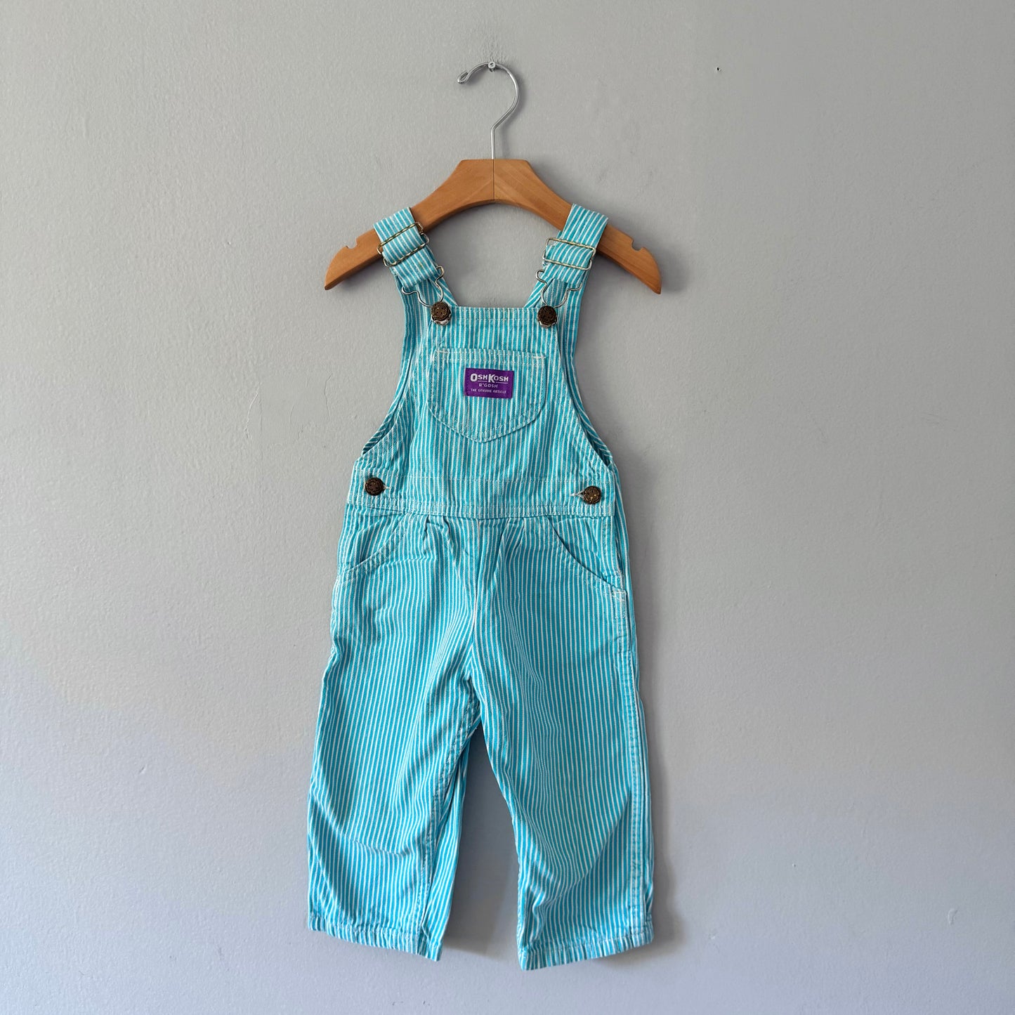 Vintage Oshkosh / Light blue stripe overall / 2T