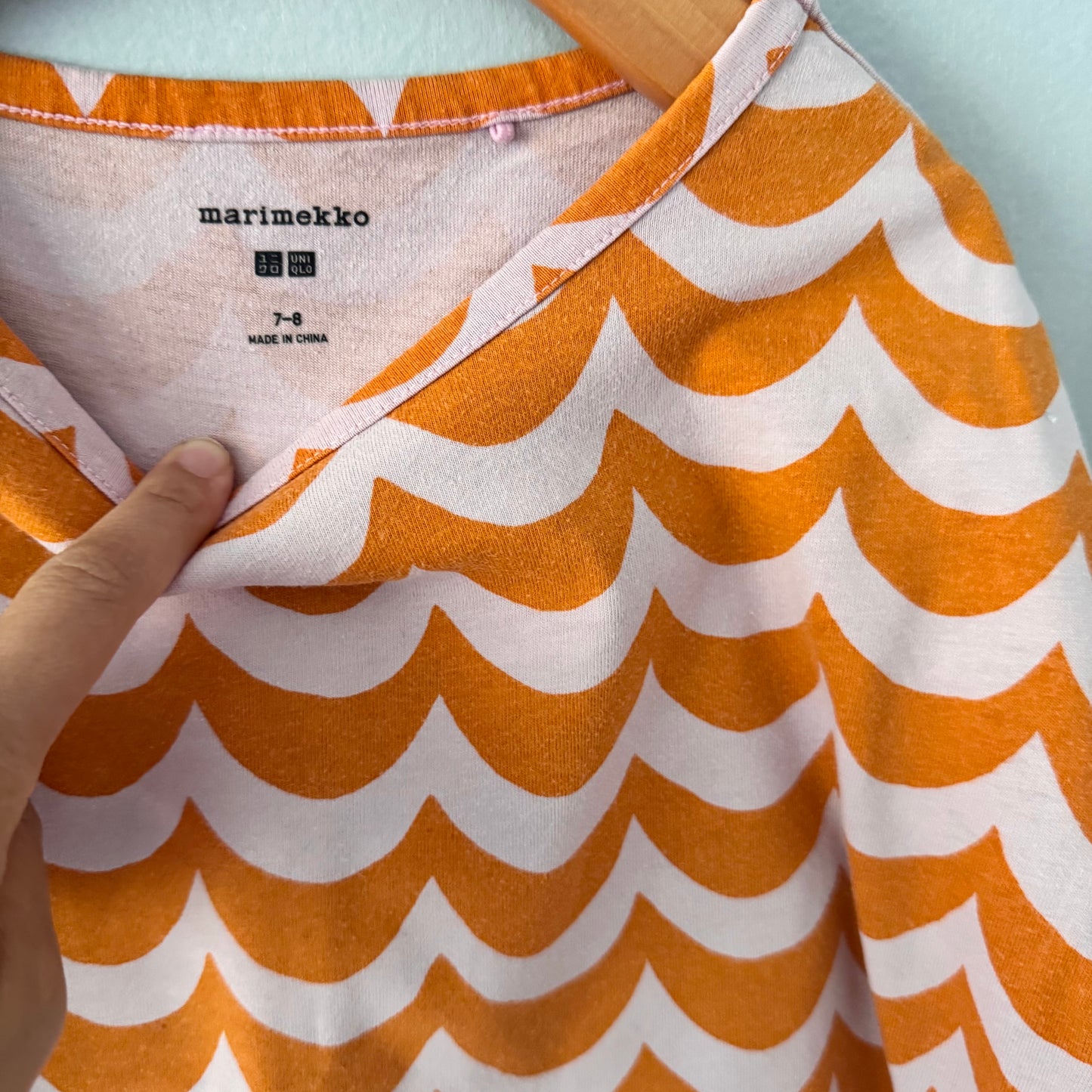 Marimekko x Uniqlo / Orange top & shorts set / 7-8Y