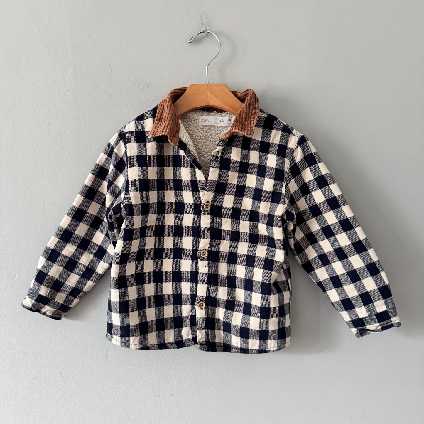 Zara / Sherpa lined flannel jacket / 3-4Y