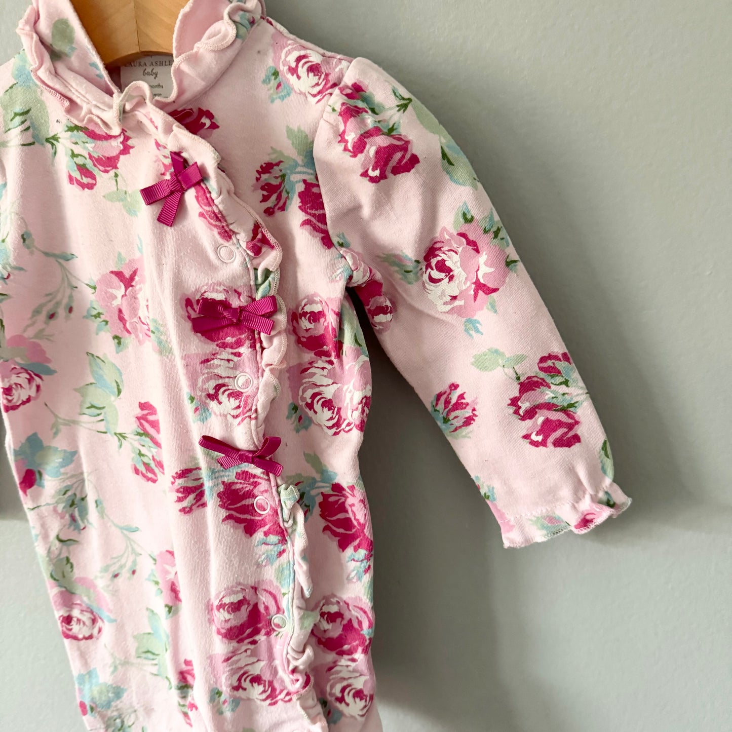 Laura Ashley baby / Pink rose romper / 6-9M